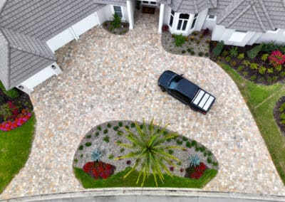 Drone shot of a beautiful driveway pavers